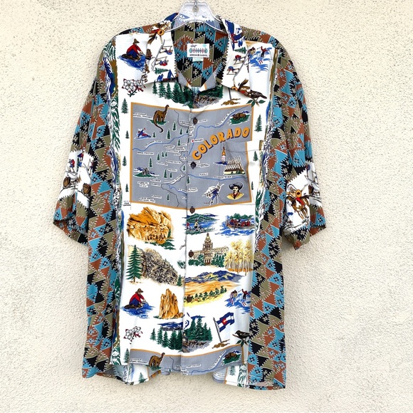 REYN SPOONER vintage Hawaiian shirt COLORADO pride STATE MAP tropical men’s XL - Picture 2 of 10